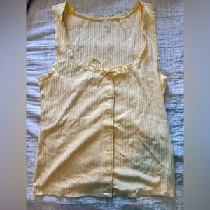 Aerie Light Yellow Ribbed Button Front Tank Top